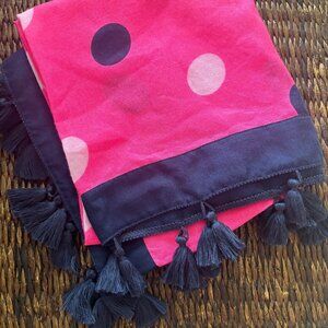 Abercrombie Square Polka Dot Pink Scarf with Navy Tassels 38X38